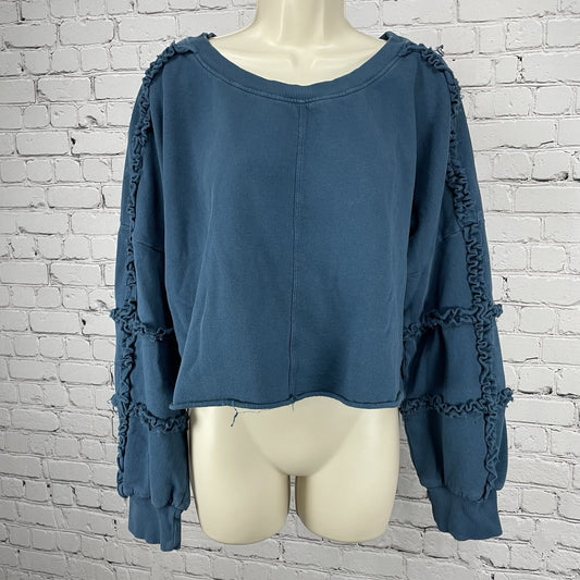 Saturday Sunday Anthropologie Blue Boxy Balloon Sleeve Sweatshirt Size Large L