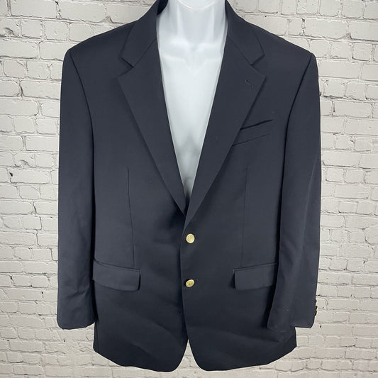 Chaps Navy 100% Wool 2 Gold Button Vented Notch Blazer Sport Coat Size 42L
