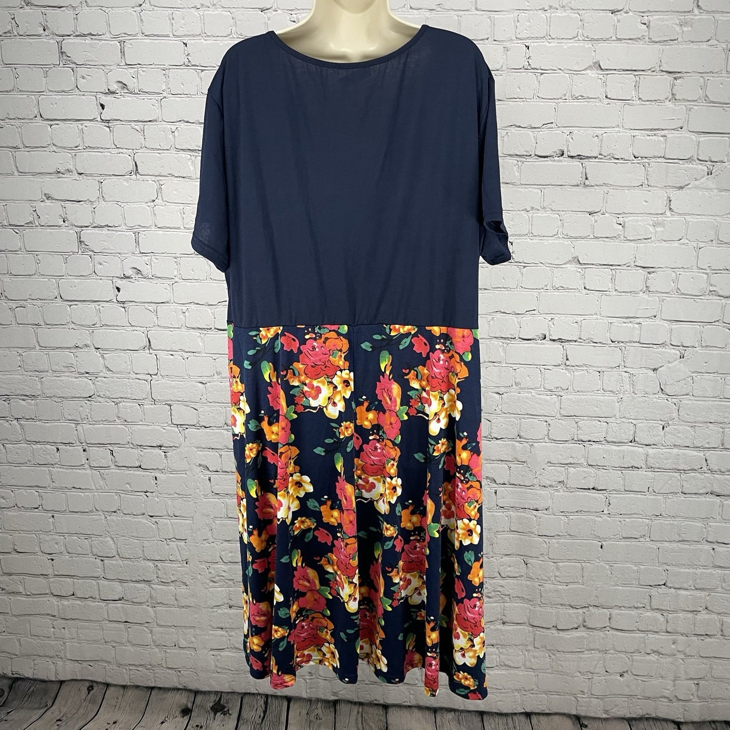 Nemidor Blue Floral Wrap Short Sleeve A Line Stretch Dress Pockets Size US 26