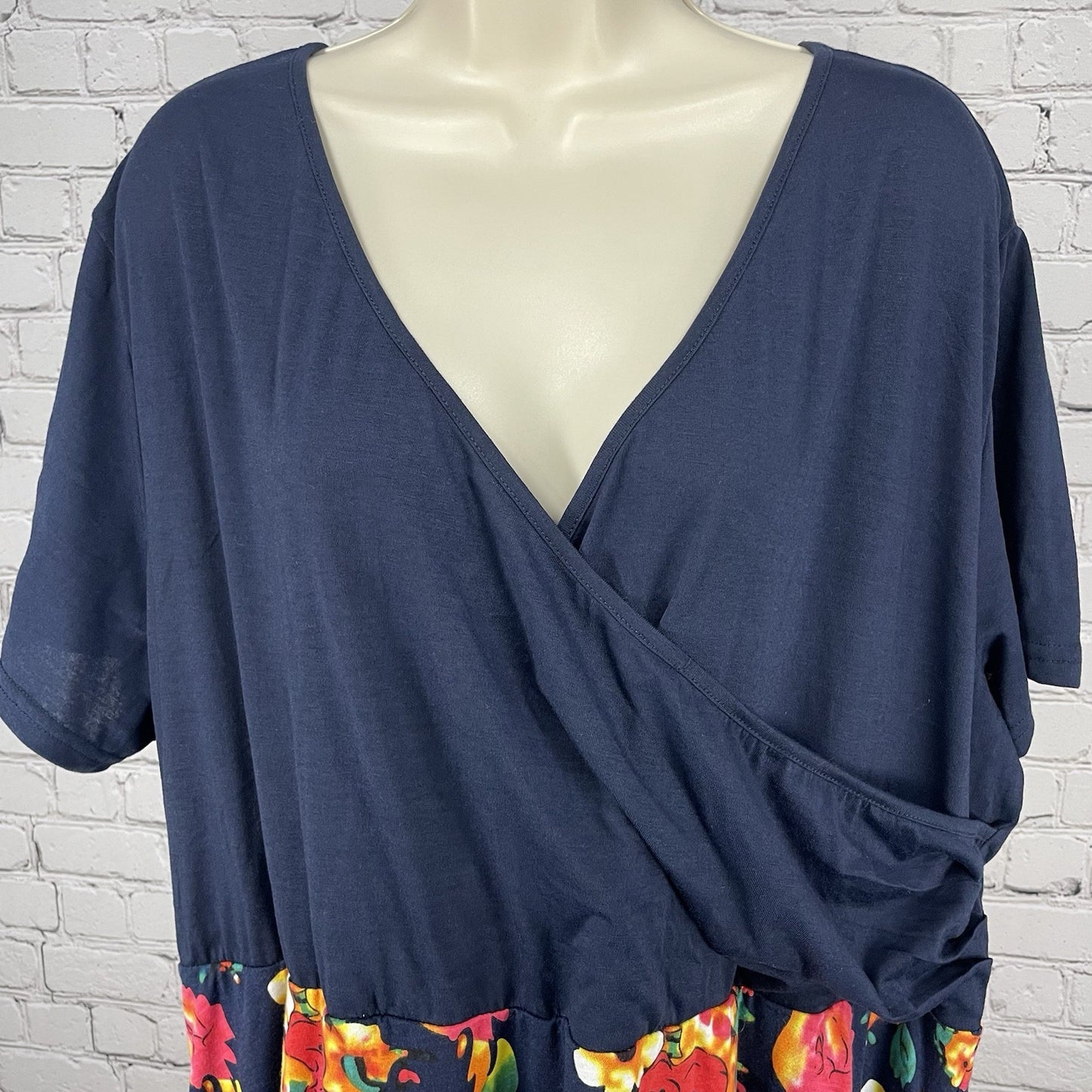 Nemidor Blue Floral Wrap Short Sleeve A Line Stretch Dress Pockets Size US 26