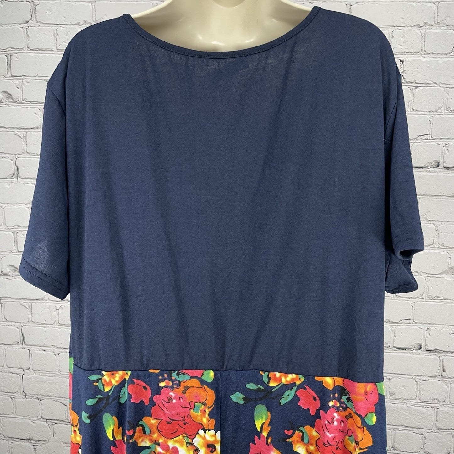 Nemidor Blue Floral Wrap Short Sleeve A Line Stretch Dress Pockets Size US 26
