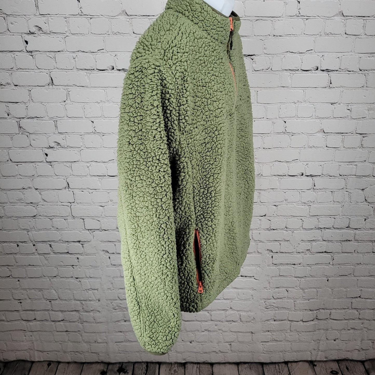 Chubbies Green High Pile Fleece 1/4 Zip Pocket Pullover Jacket Size Large L