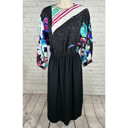 VTG Hal Hardin Long Sleeve Back Zip Long 80’s Retro Blouson Dress Women’s 10