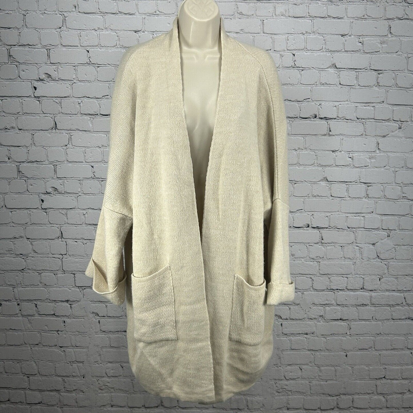 Cocogio Italian Beige Tan 3/4 Sleeve Open Cardigan Sweater With Pockets Size XL