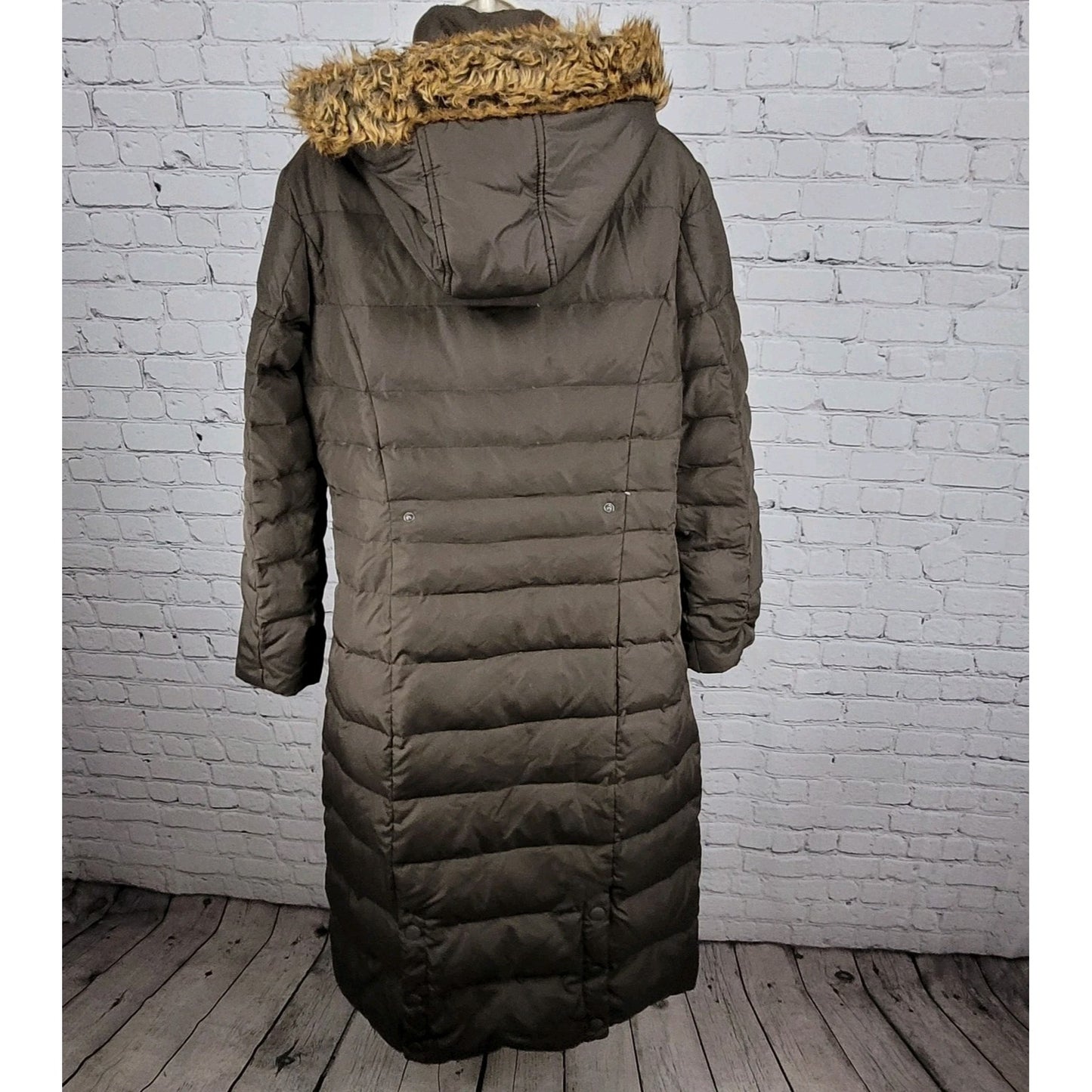 DKNY Brown Down Feather Insulated Removable Fur Hood Puffer Parka Coat Medium M