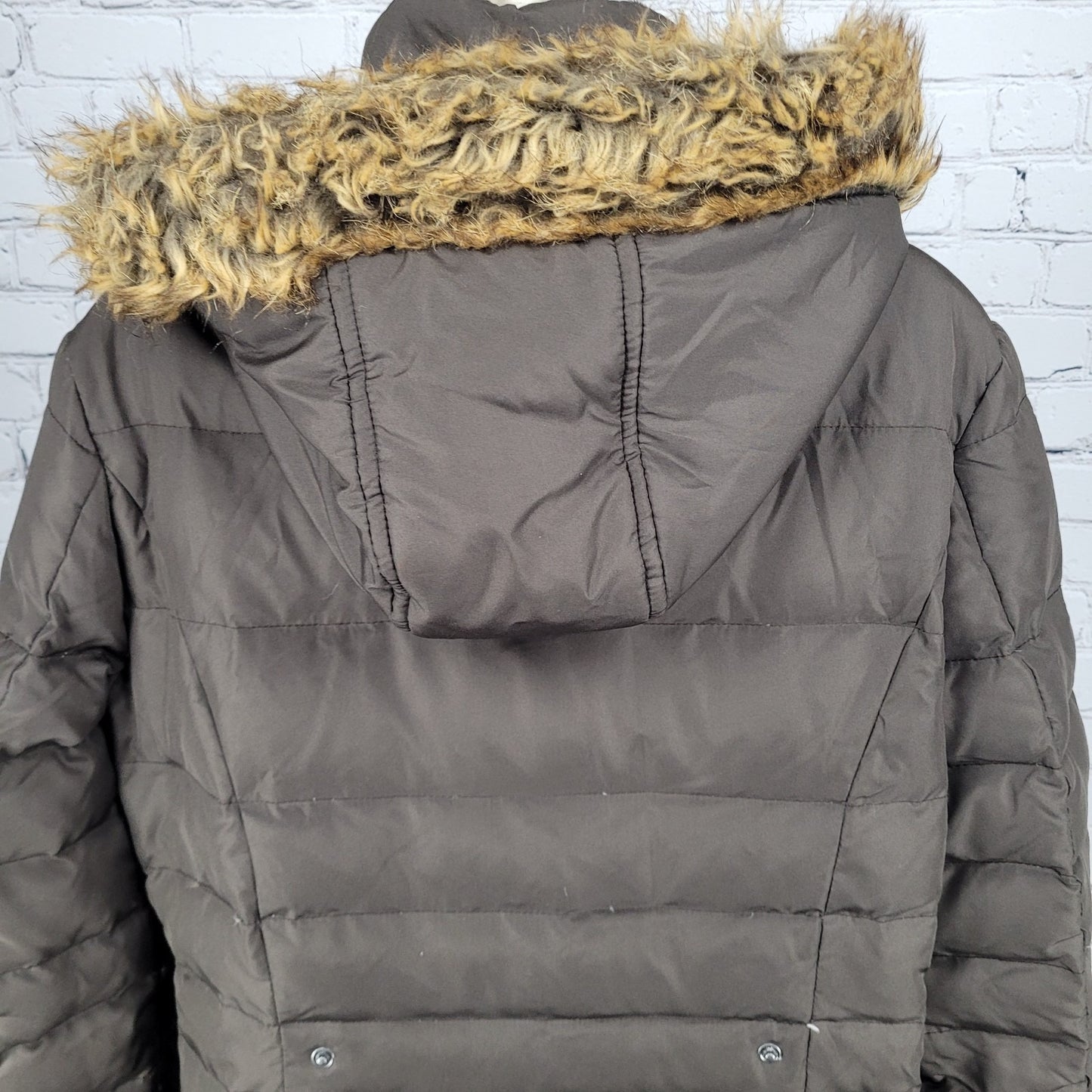 DKNY Brown Down Feather Insulated Removable Fur Hood Puffer Parka Coat Medium M