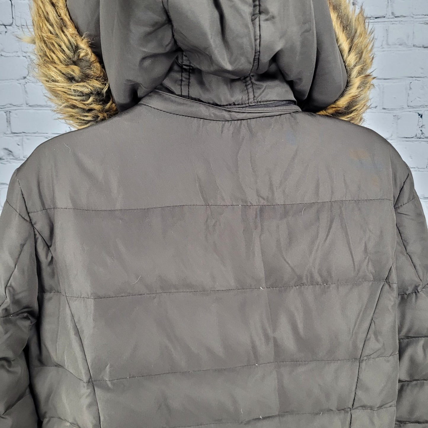 DKNY Brown Down Feather Insulated Removable Fur Hood Puffer Parka Coat Medium M