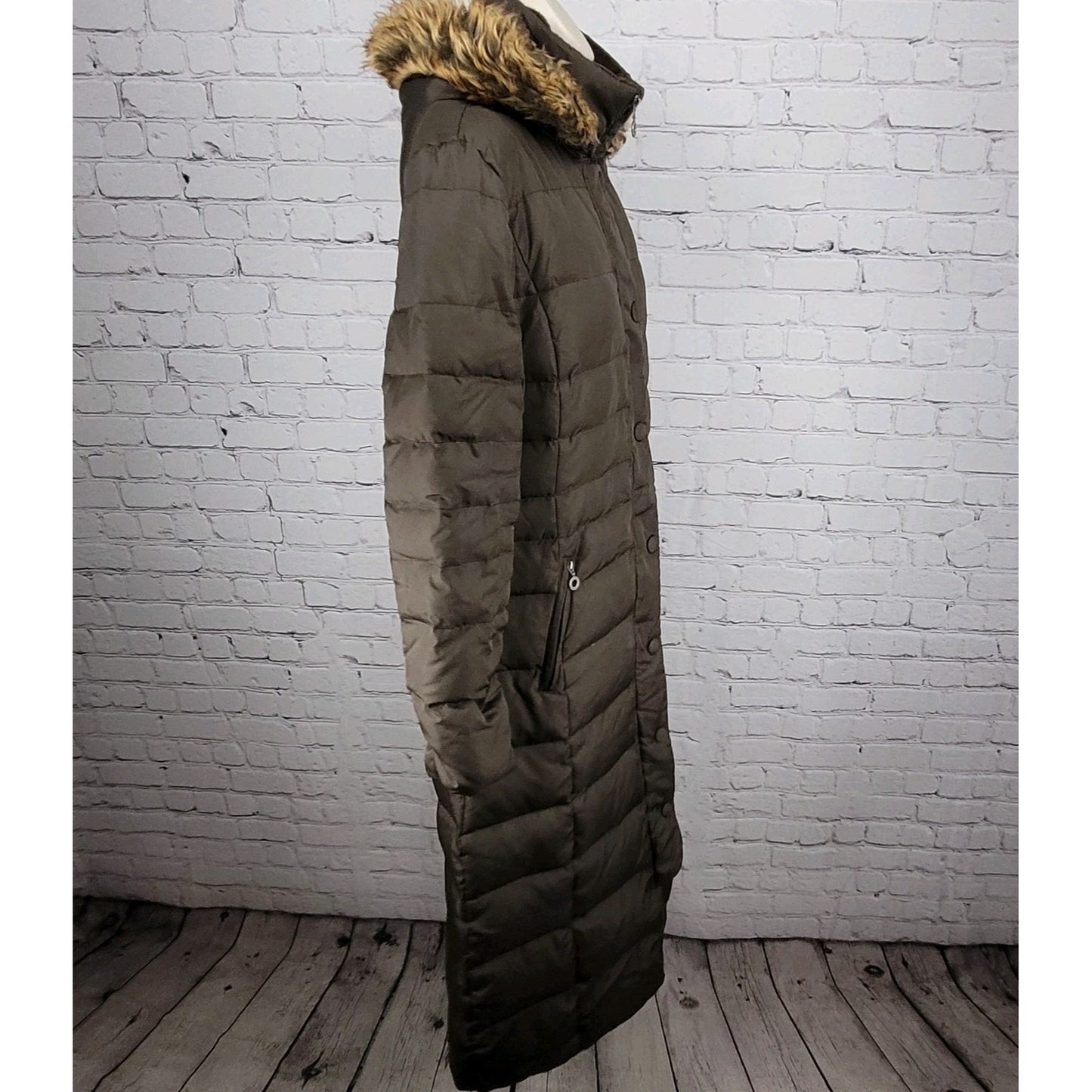 DKNY Brown Down Feather Insulated Removable Fur Hood Puffer Parka Coat Medium M