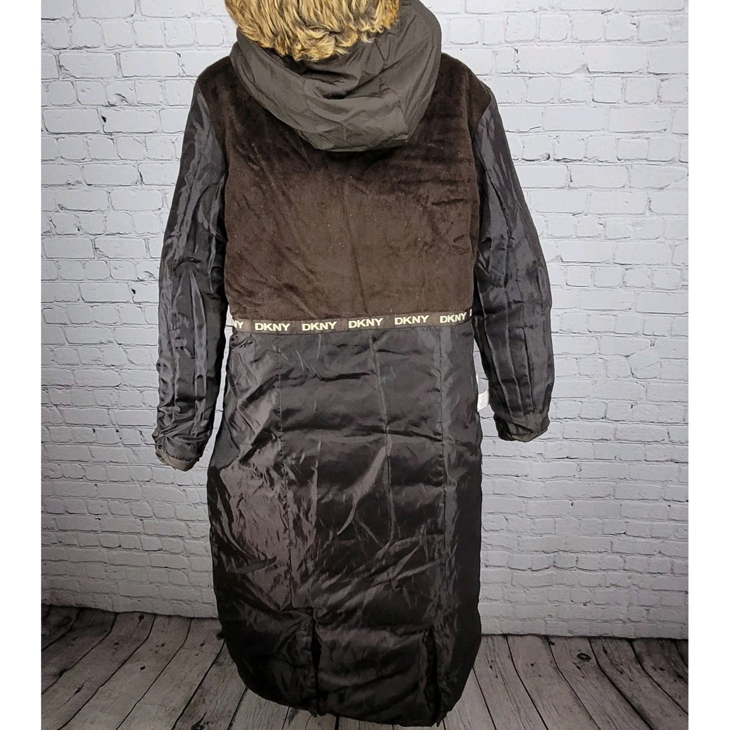 DKNY Brown Down Feather Insulated Removable Fur Hood Puffer Parka Coat Medium M