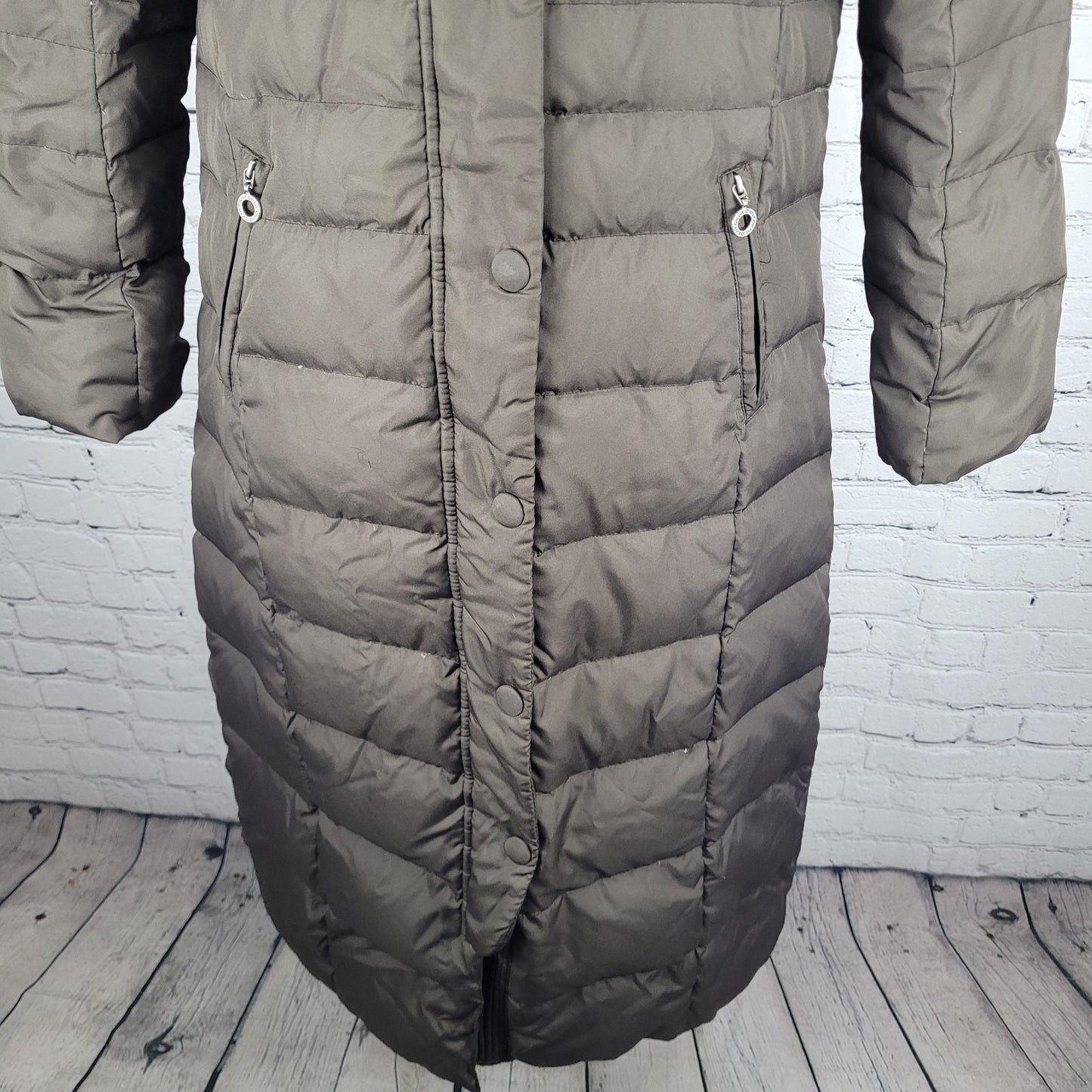 DKNY Brown Down Feather Insulated Removable Fur Hood Puffer Parka Coat Medium M