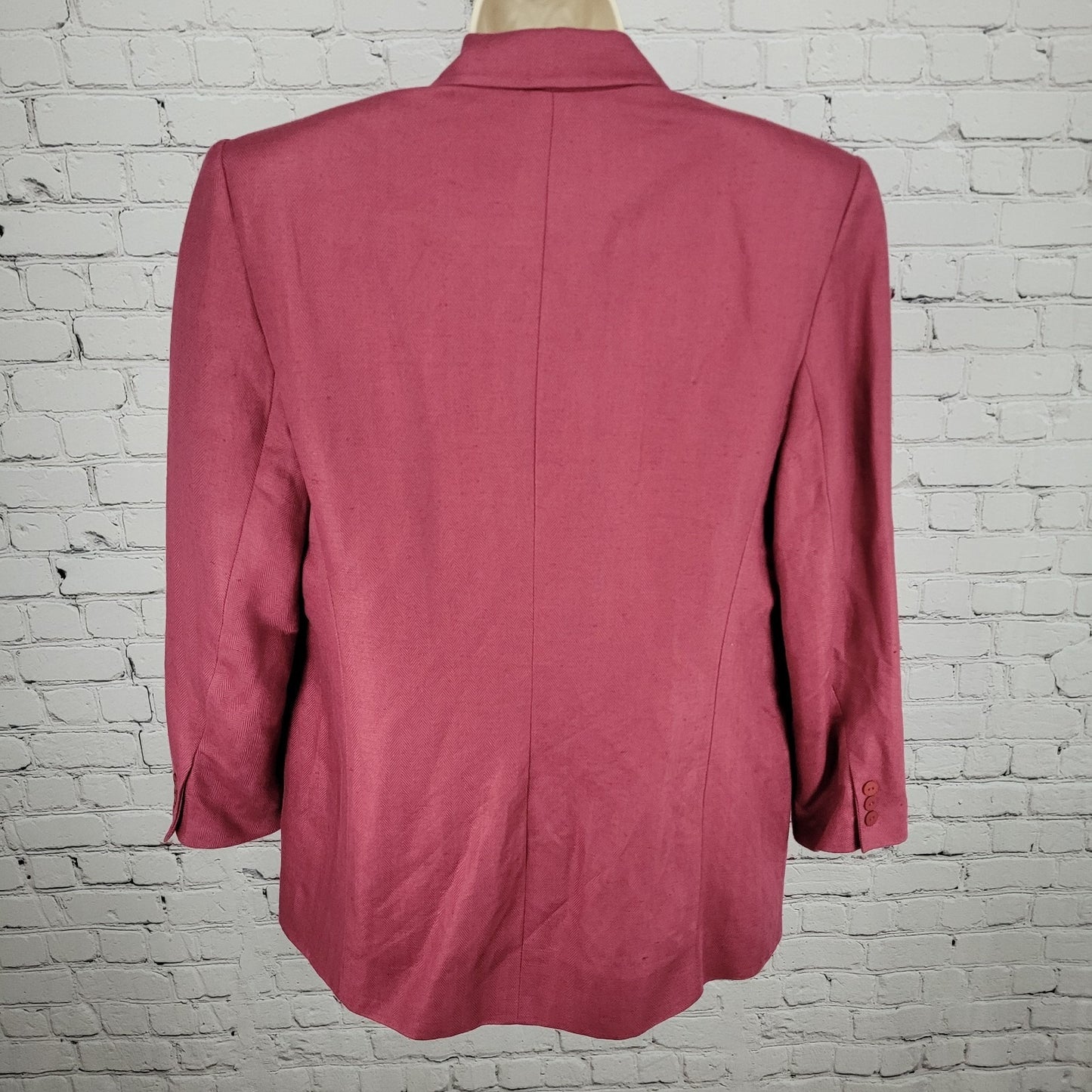 VTG Jos A Bank Women Pink Linen Blend Herringbone Blazer Jacket USA Made Size 14