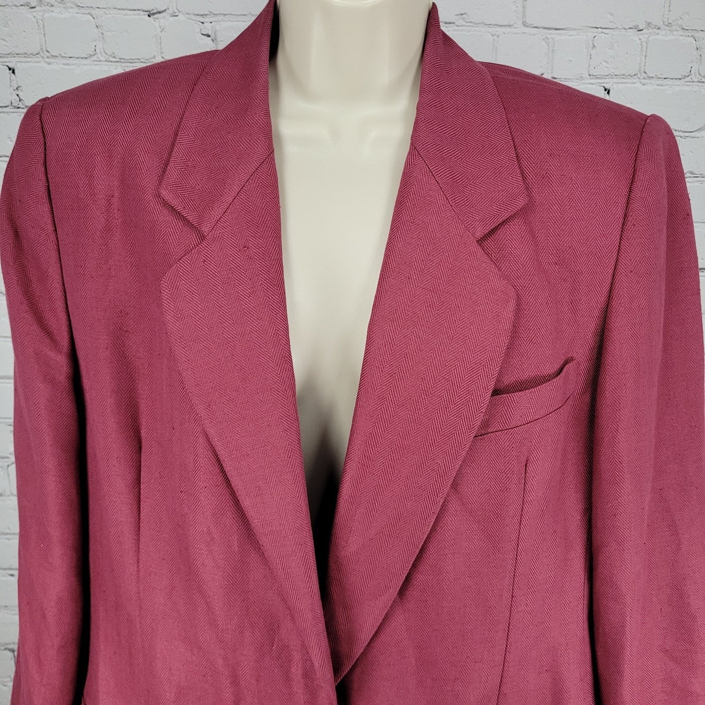 VTG Jos A Bank Women Pink Linen Blend Herringbone Blazer Jacket USA Made Size 14