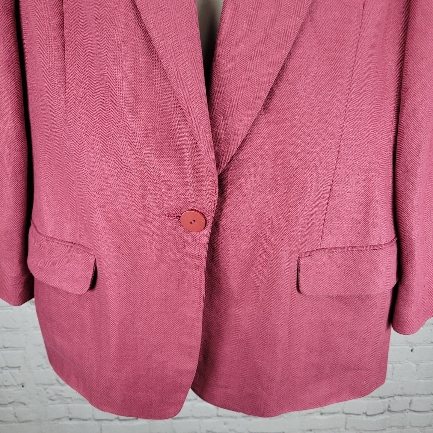 VTG Jos A Bank Women Pink Linen Blend Herringbone Blazer Jacket USA Made Size 14