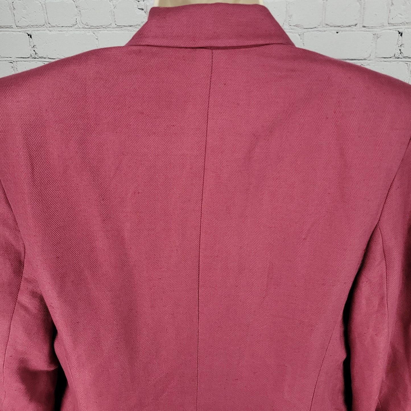 VTG Jos A Bank Women Pink Linen Blend Herringbone Blazer Jacket USA Made Size 14