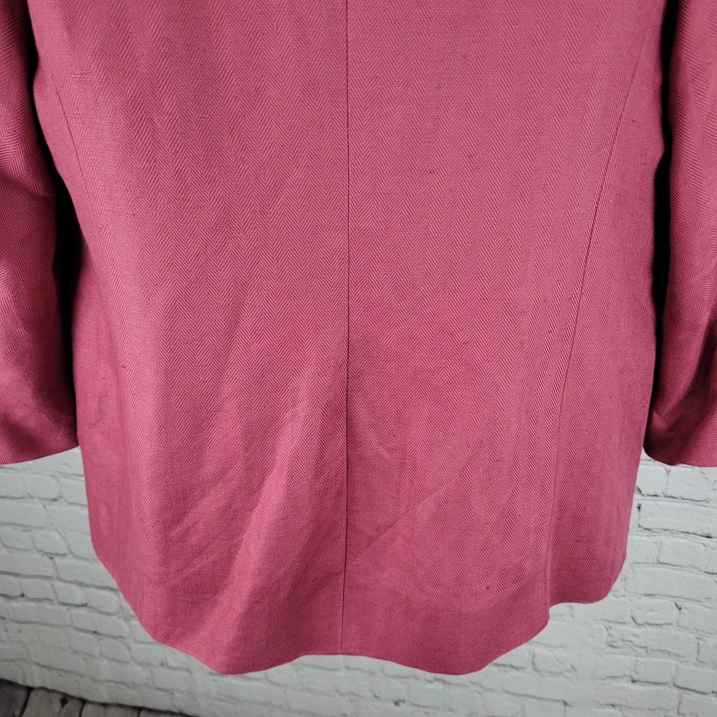VTG Jos A Bank Women Pink Linen Blend Herringbone Blazer Jacket USA Made Size 14