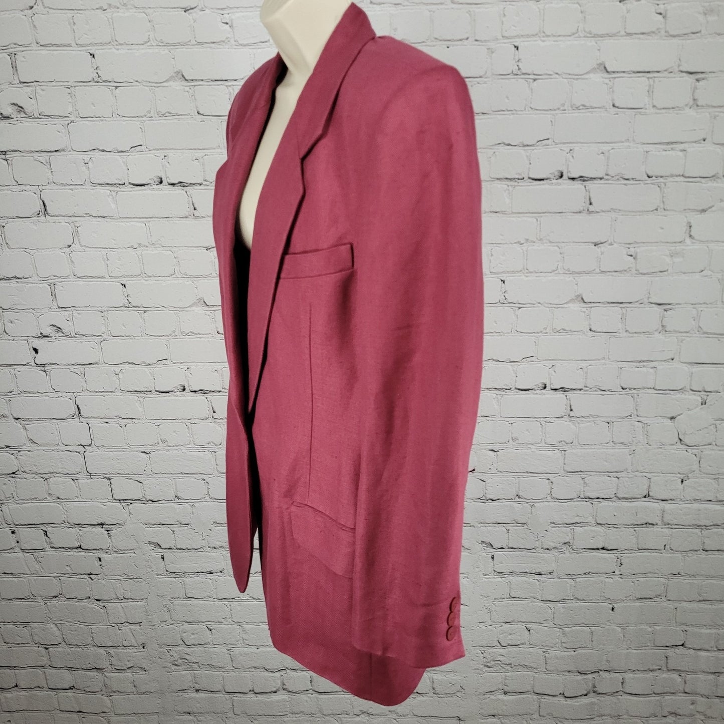 VTG Jos A Bank Women Pink Linen Blend Herringbone Blazer Jacket USA Made Size 14
