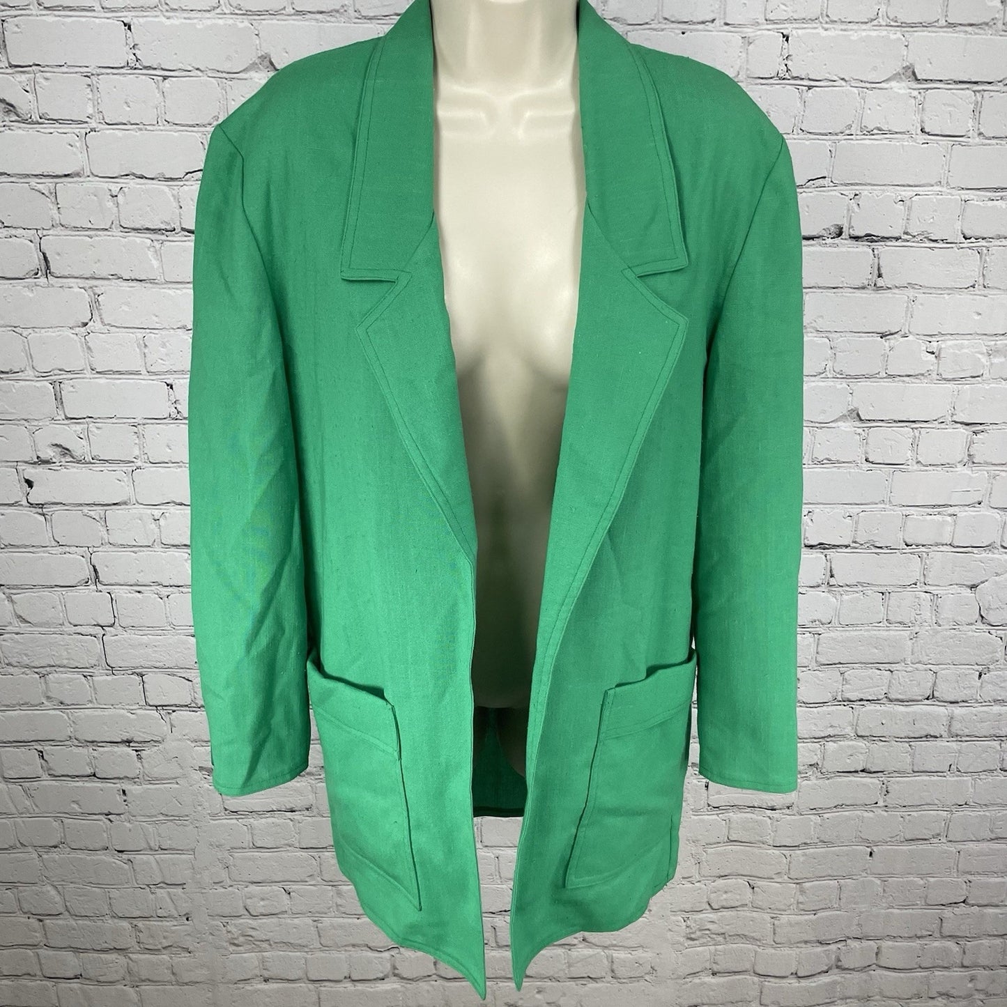 VTG Caron Green Open Lightweight Unlined Blazer Jacket Pockets USA Made Size 8