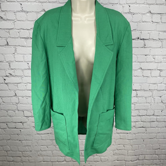 VTG Caron Green Open Lightweight Unlined Blazer Jacket Pockets USA Made Size 8