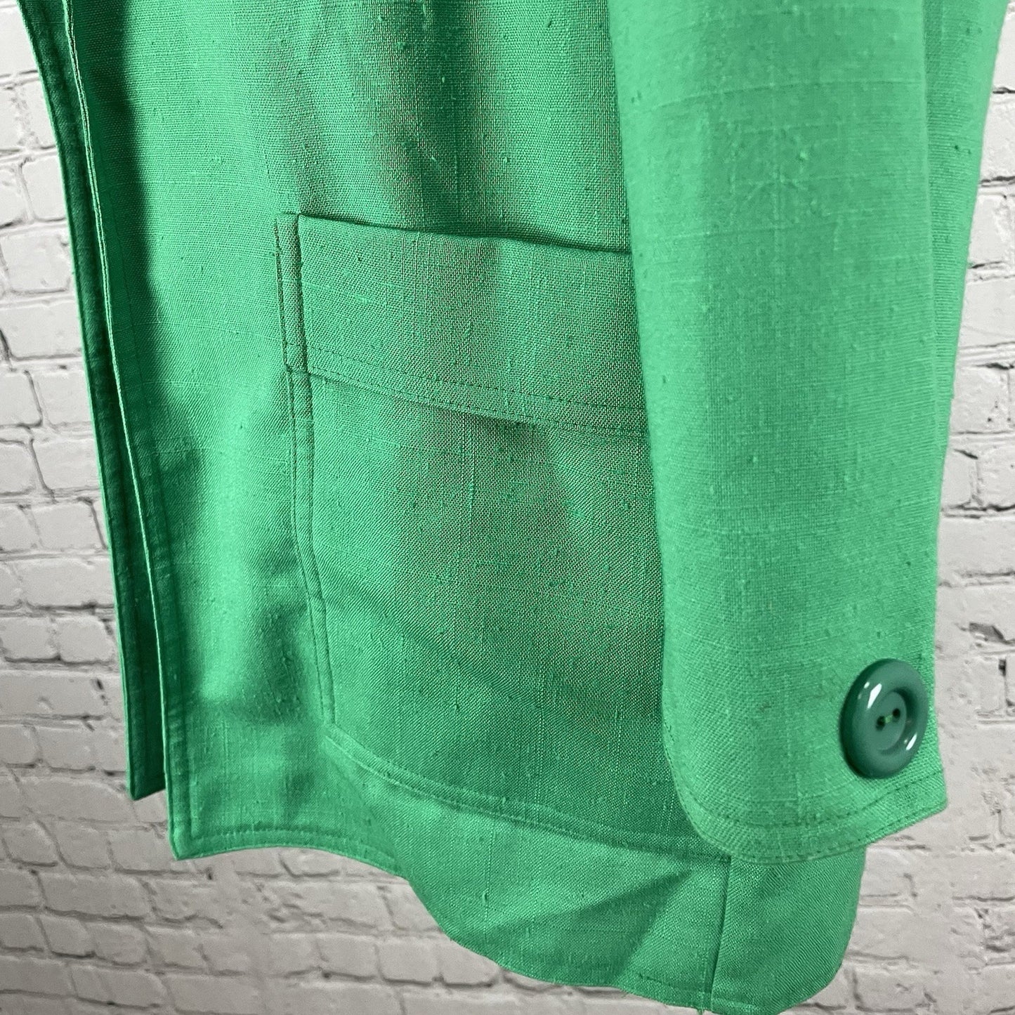 VTG Caron Green Open Lightweight Unlined Blazer Jacket Pockets USA Made Size 8