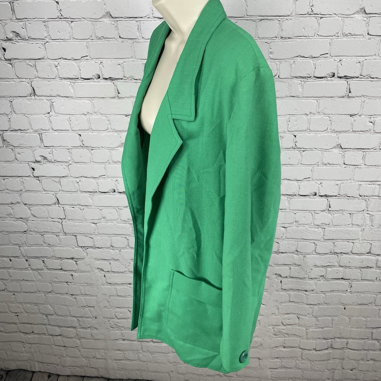 VTG Caron Green Open Lightweight Unlined Blazer Jacket Pockets USA Made Size 8