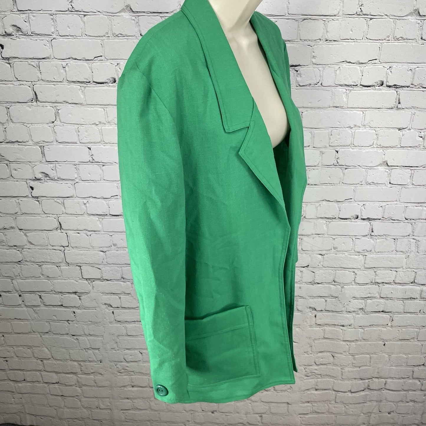 VTG Caron Green Open Lightweight Unlined Blazer Jacket Pockets USA Made Size 8