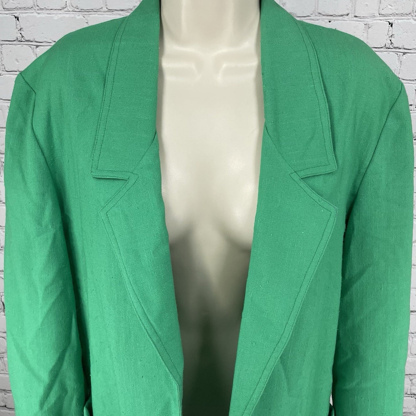 VTG Caron Green Open Lightweight Unlined Blazer Jacket Pockets USA Made Size 8
