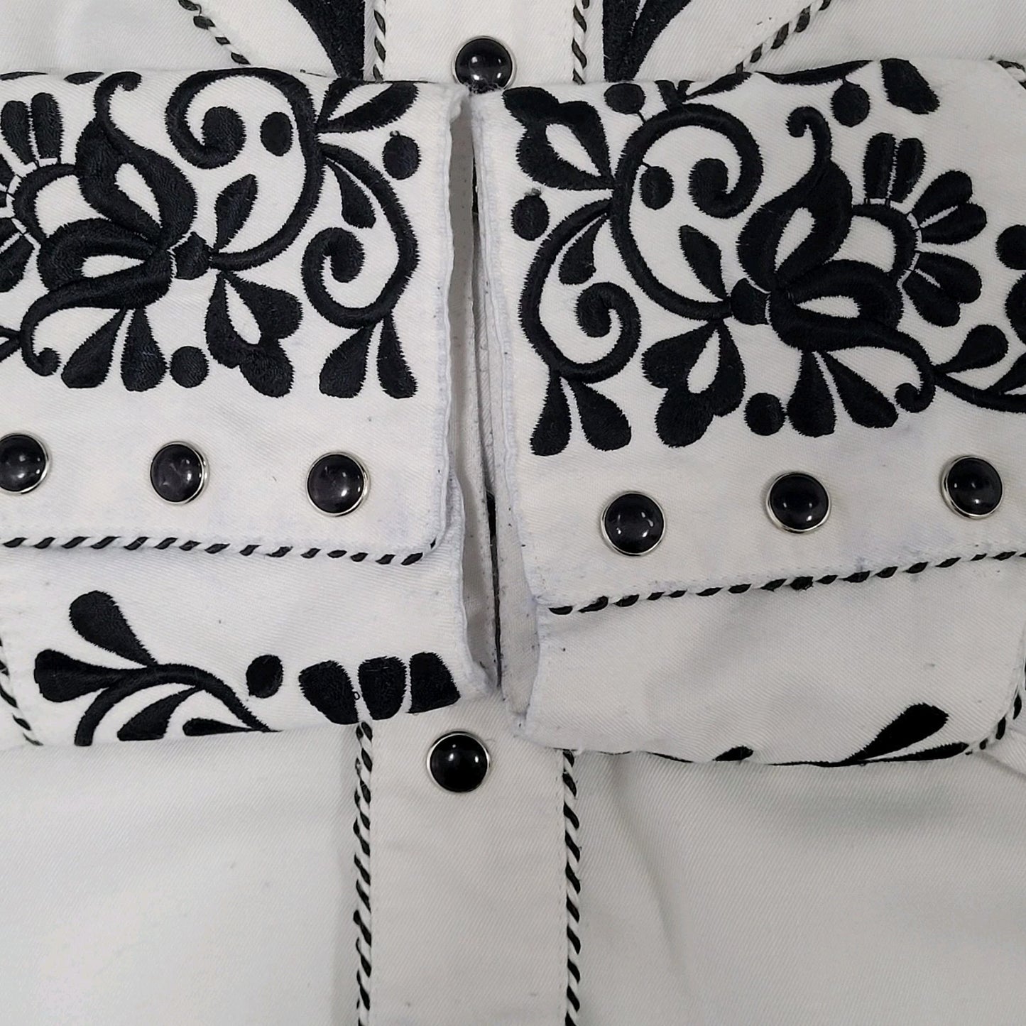 Panhandle Slim White Embroidered Retro Western Snap Long Sleeve Shirt Size Large