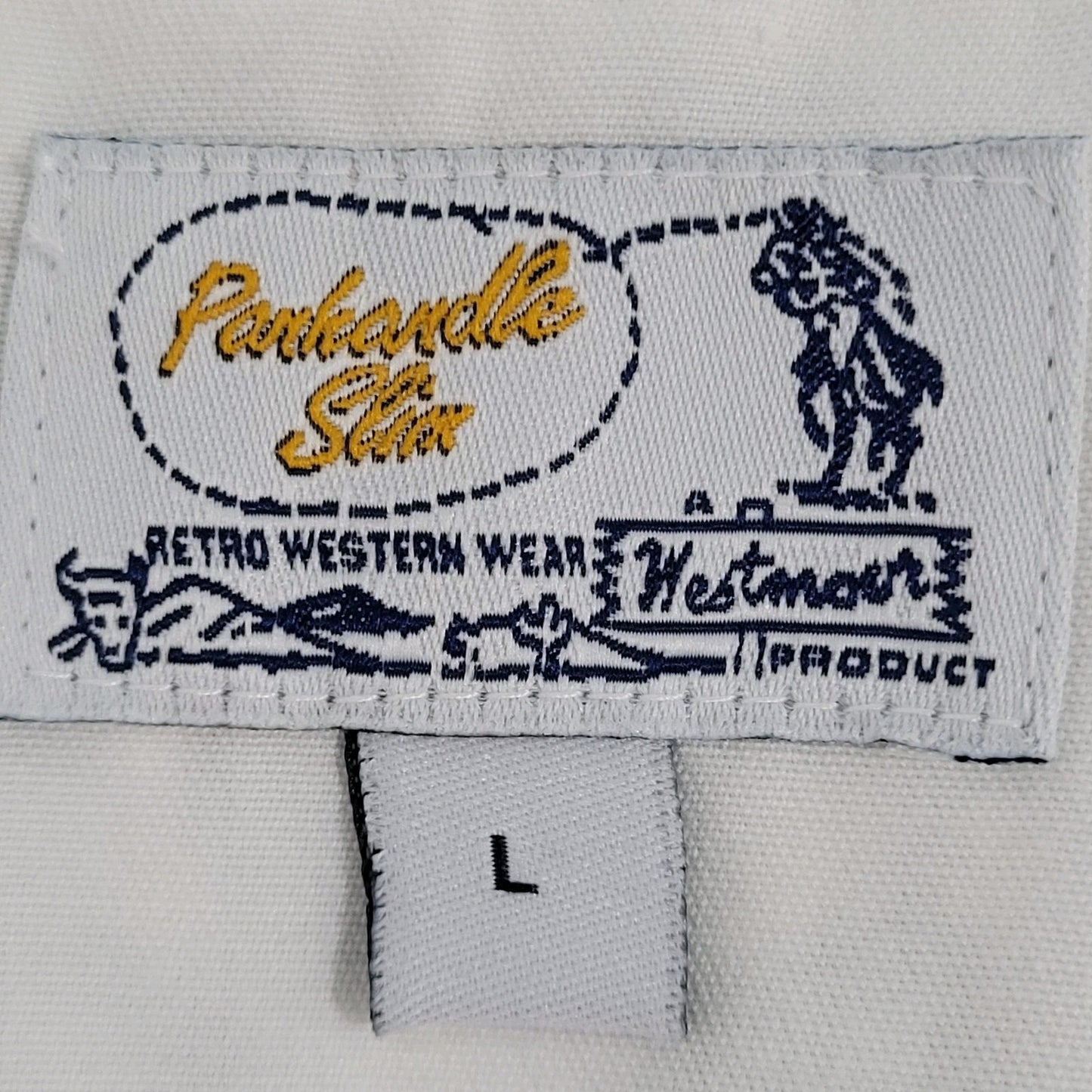 Panhandle Slim White Embroidered Retro Western Snap Long Sleeve Shirt Size Large
