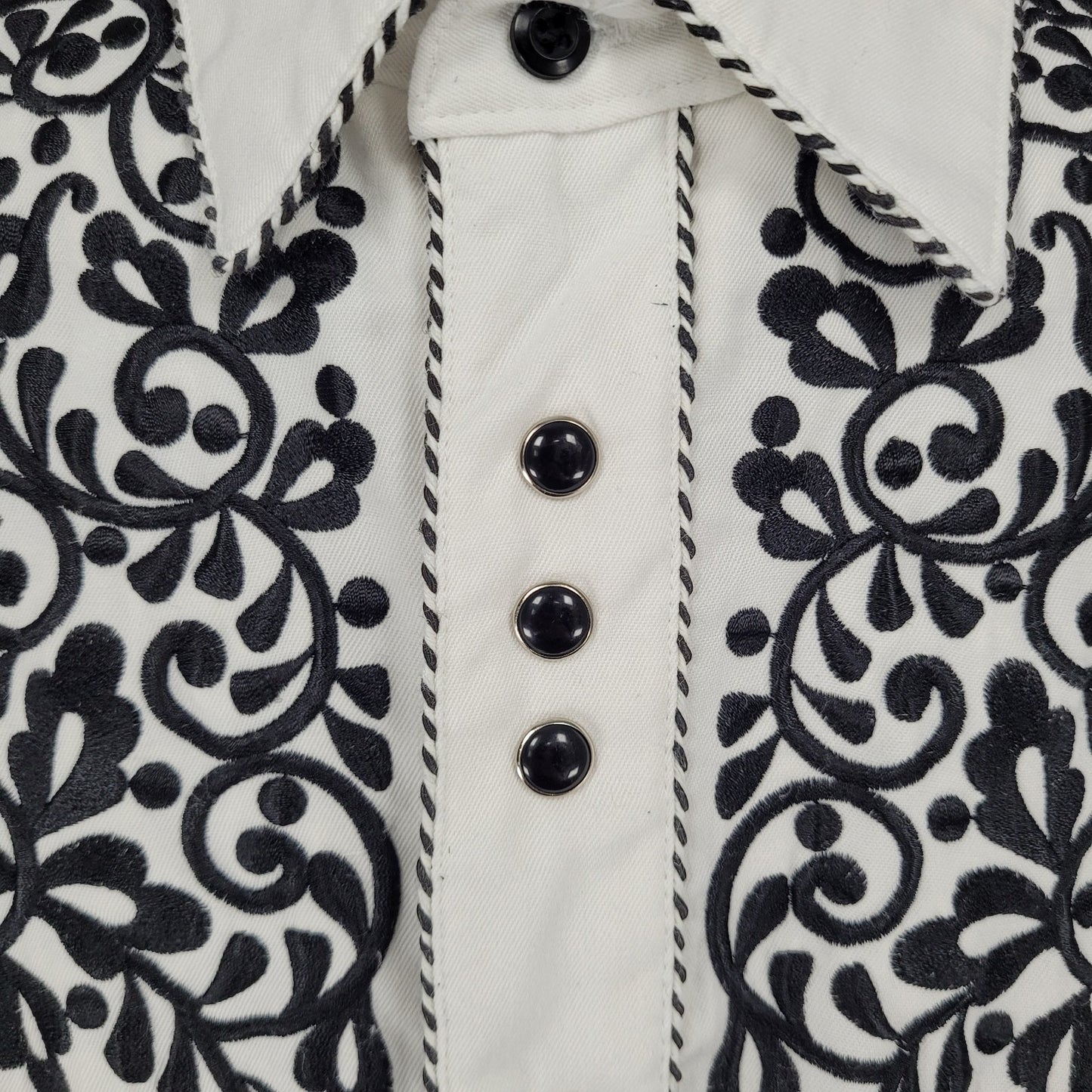 Panhandle Slim White Embroidered Retro Western Snap Long Sleeve Shirt Size Large