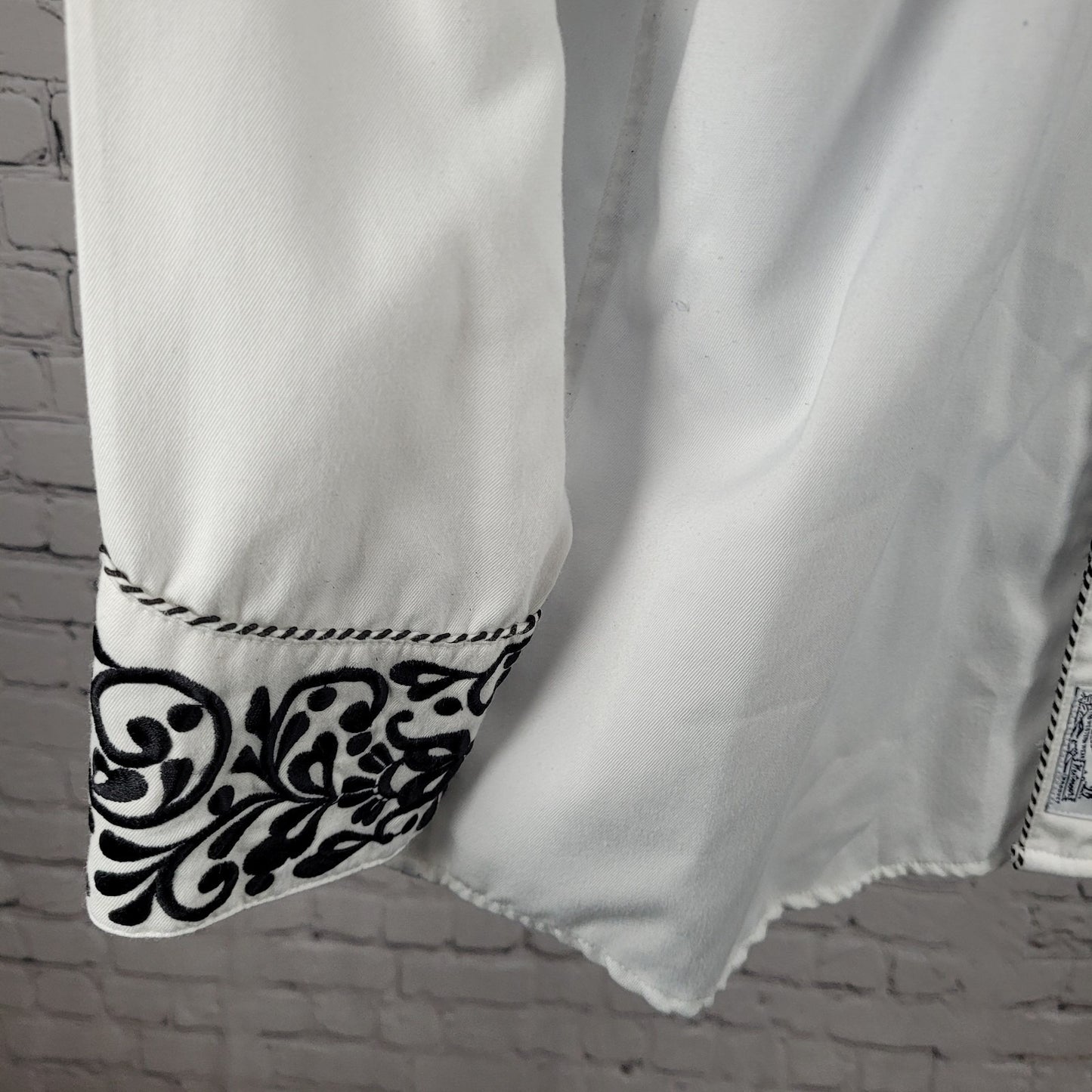 Panhandle Slim White Embroidered Retro Western Snap Long Sleeve Shirt Size Large