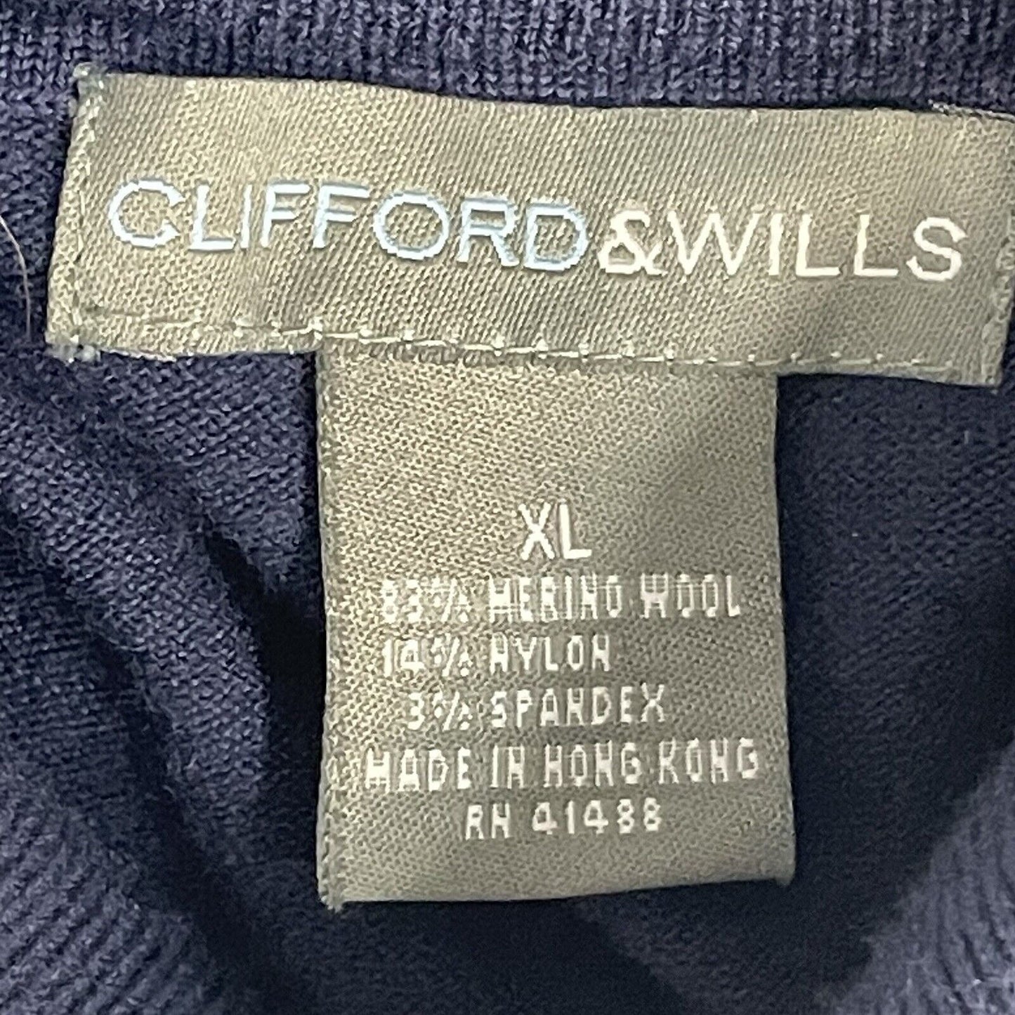 Clifford & Wills Navy Blue Merino Wool Soft Sweater Turtleneck Stretch Size XL