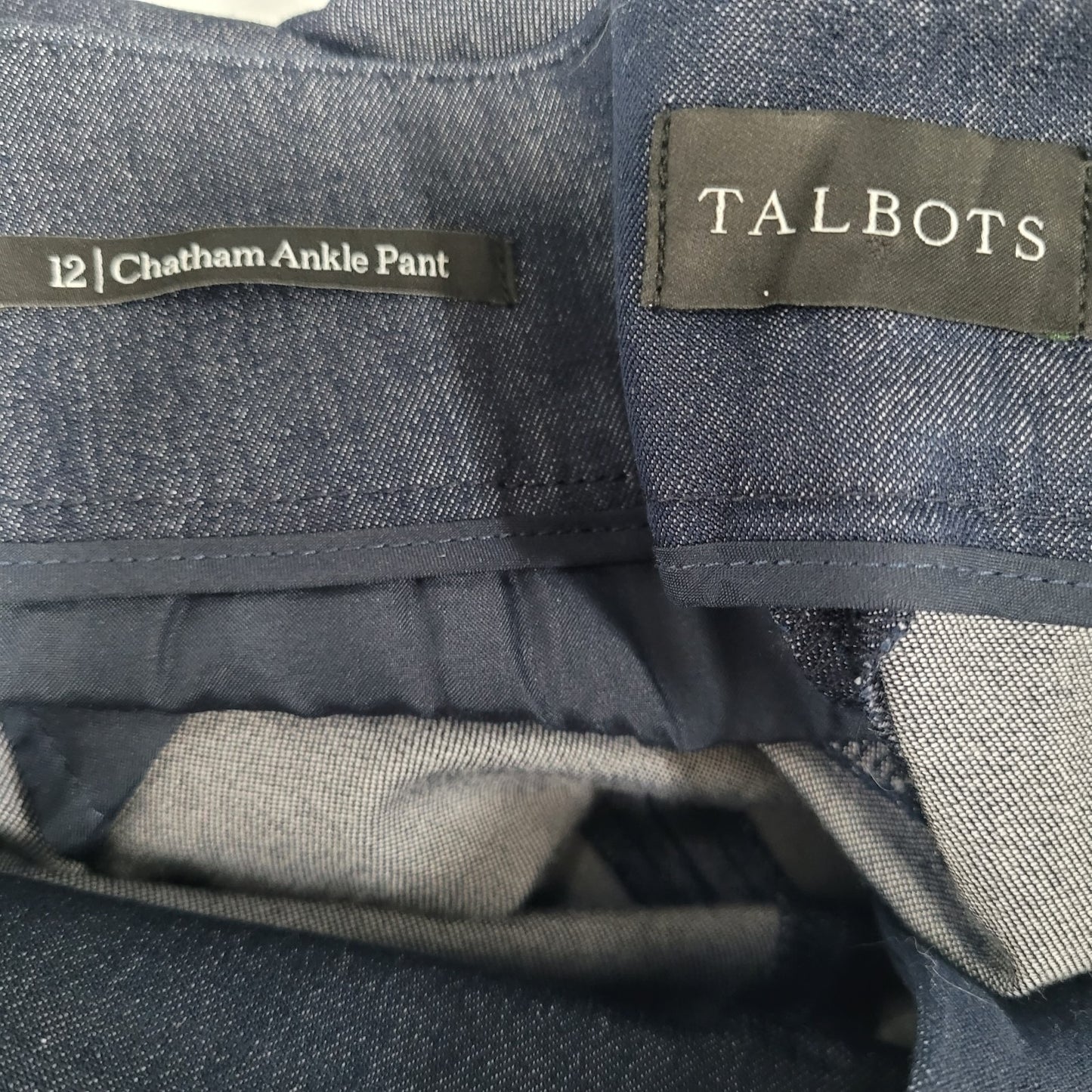 Talbots Navy Chatham Ankle Pant High Rise Stretch Side Zip Tapered 12 (34x28.5)
