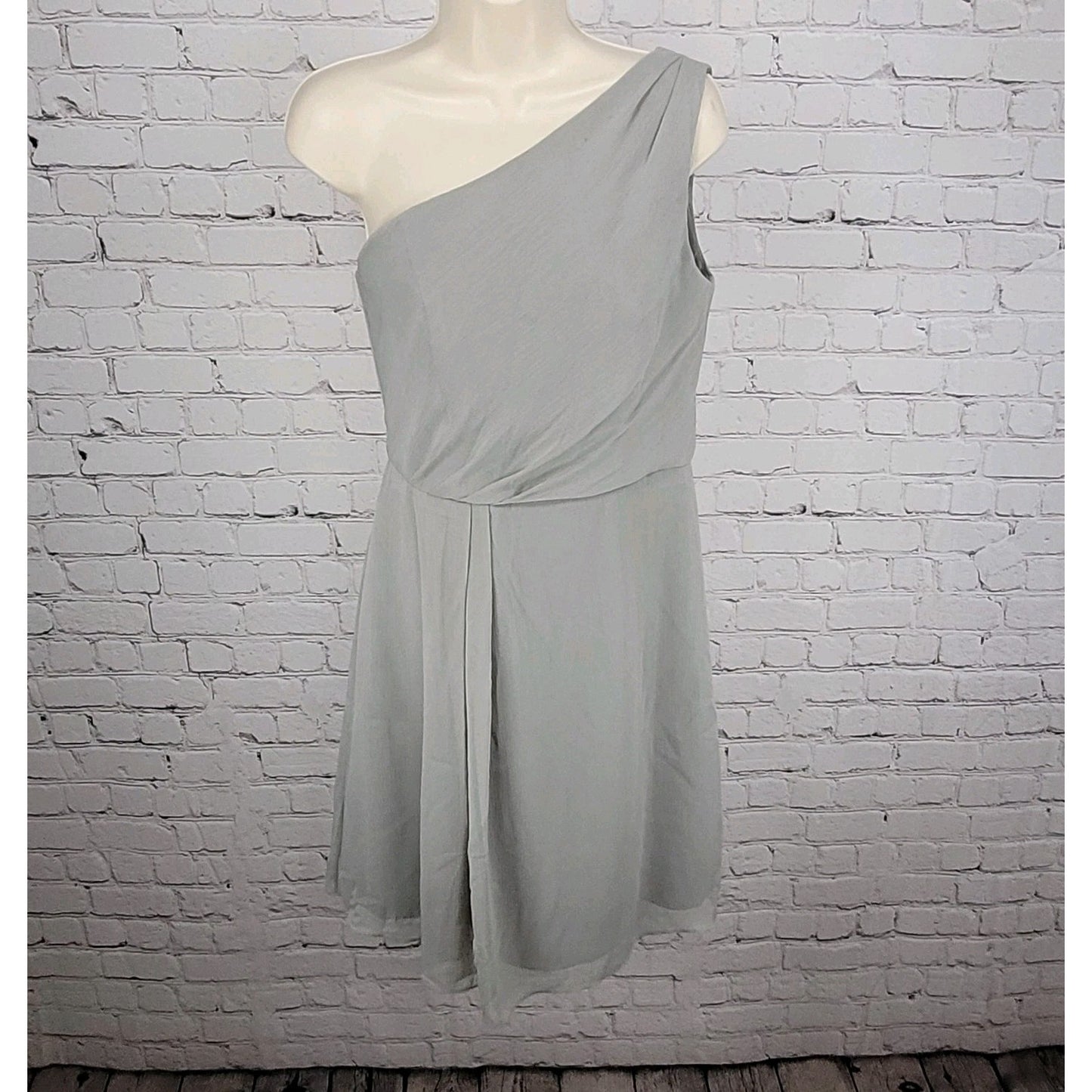 NWD David's Bridal Mercury Chiffon One Shoulder Pleated Short Lined Dress Size 8