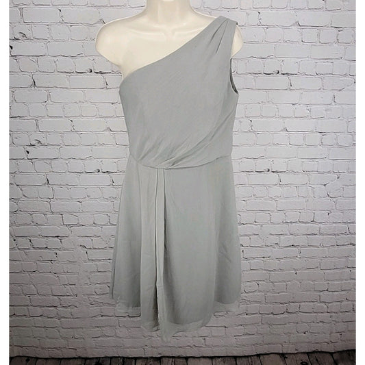 NWD David's Bridal Mercury Chiffon One Shoulder Pleated Short Lined Dress Size 8