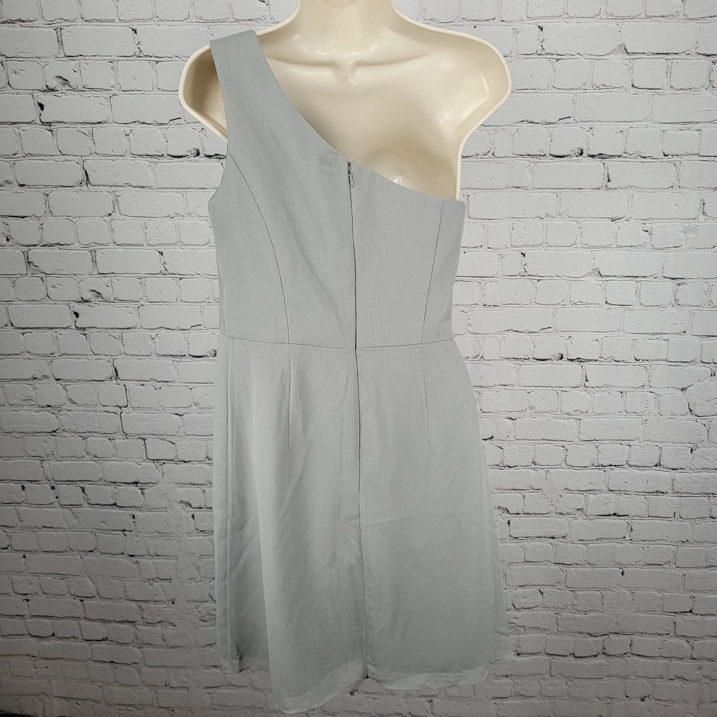 NWD David's Bridal Mercury Chiffon One Shoulder Pleated Short Lined Dress Size 8