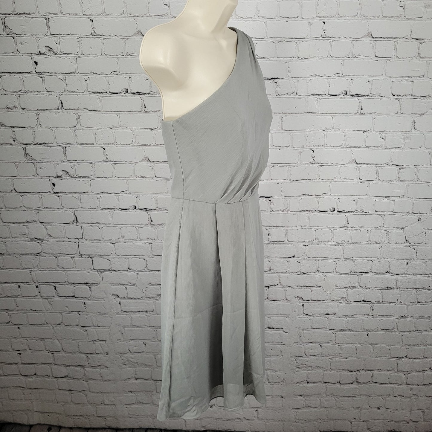 NWD David's Bridal Mercury Chiffon One Shoulder Pleated Short Lined Dress Size 8