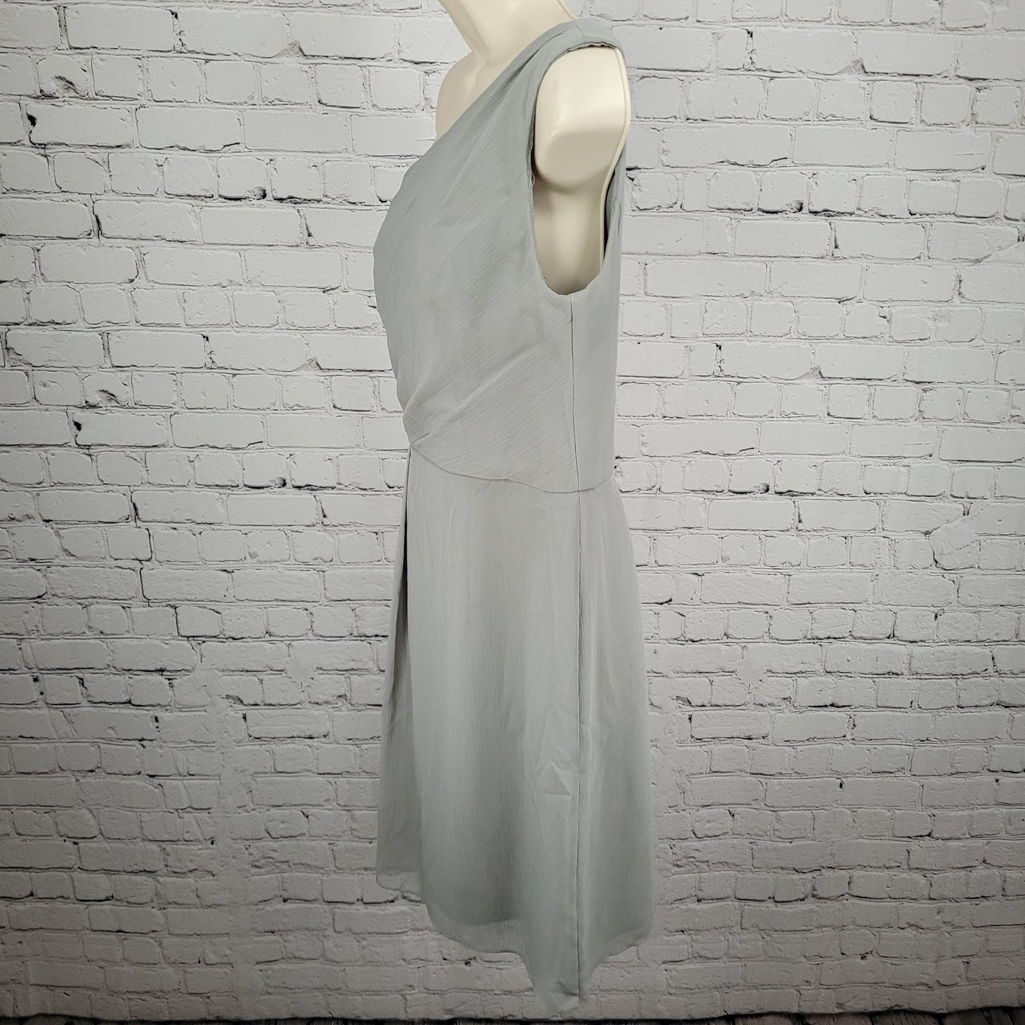 NWD David's Bridal Mercury Chiffon One Shoulder Pleated Short Lined Dress Size 8