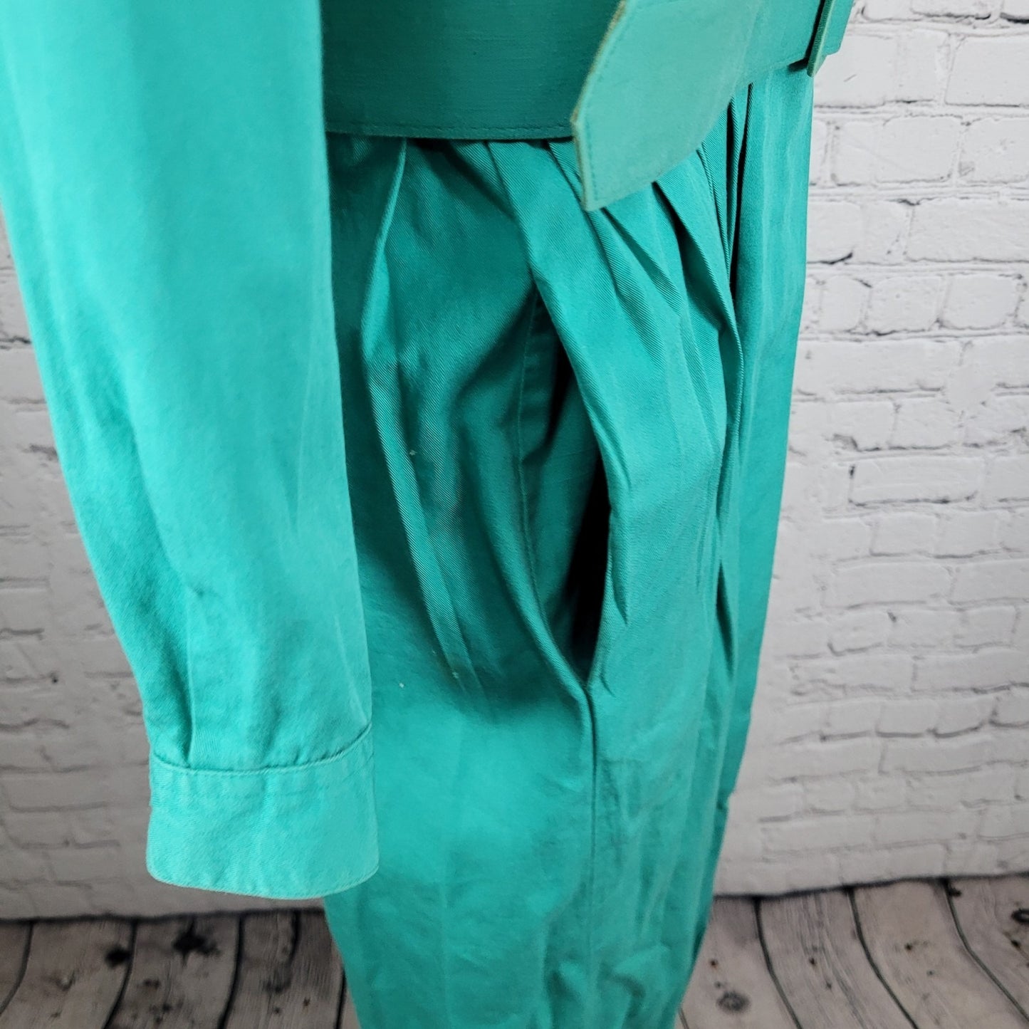 VTG Talbots Green 100% Cotton Buttoned Belted Long Sleeve Shirt Dress Size 16