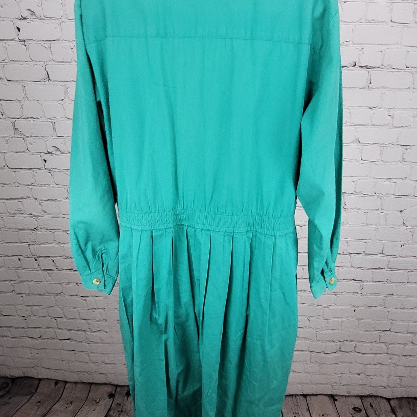 VTG Talbots Green 100% Cotton Buttoned Belted Long Sleeve Shirt Dress Size 16