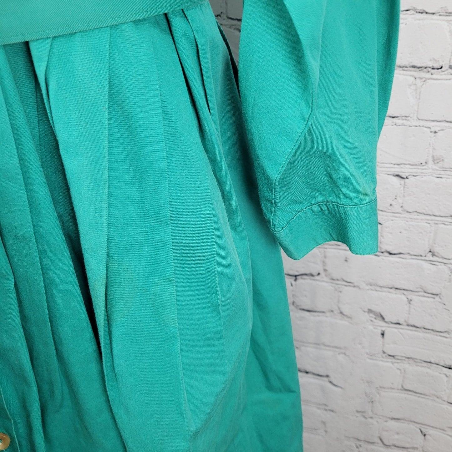 VTG Talbots Green 100% Cotton Buttoned Belted Long Sleeve Shirt Dress Size 16