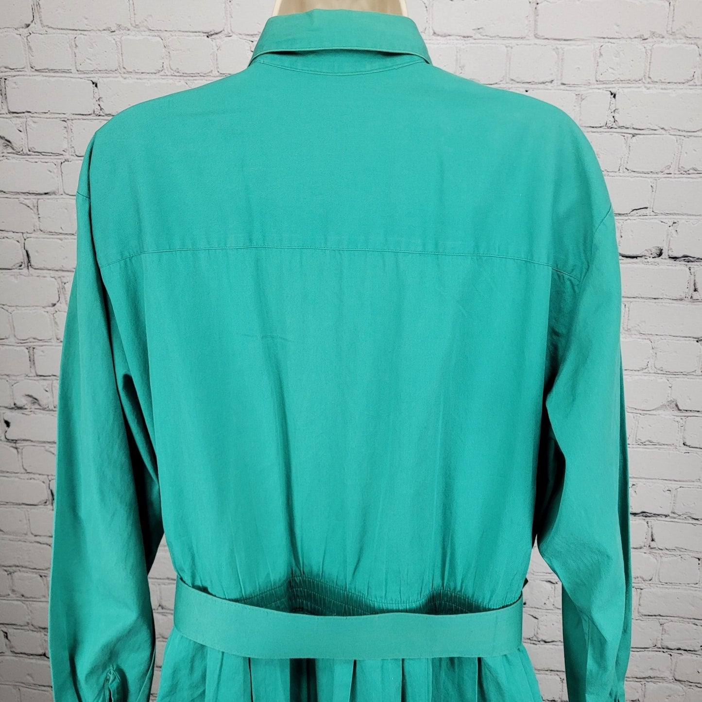 VTG Talbots Green 100% Cotton Buttoned Belted Long Sleeve Shirt Dress Size 16