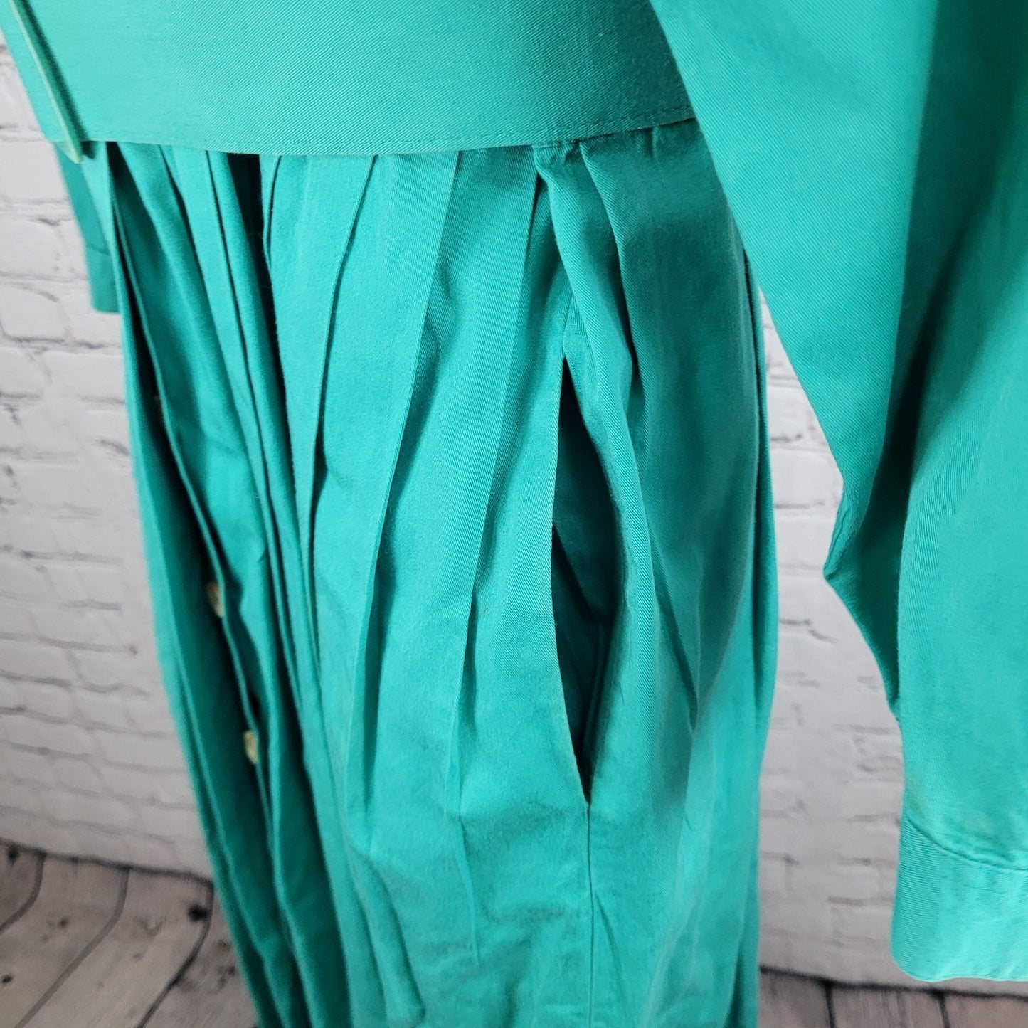 VTG Talbots Green 100% Cotton Buttoned Belted Long Sleeve Shirt Dress Size 16