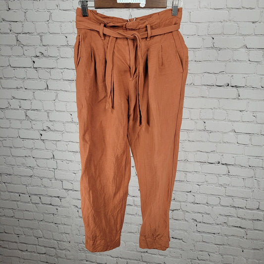 Madewell Orange Linen Blend High Rise Belted Paperbag Crop Pants Size 00 (23x25)
