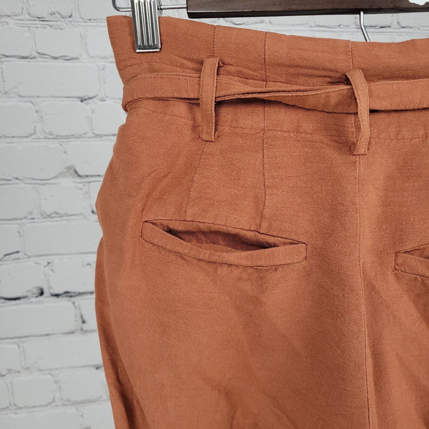 Madewell Orange Linen Blend High Rise Belted Paperbag Crop Pants Size 00 (23x25)