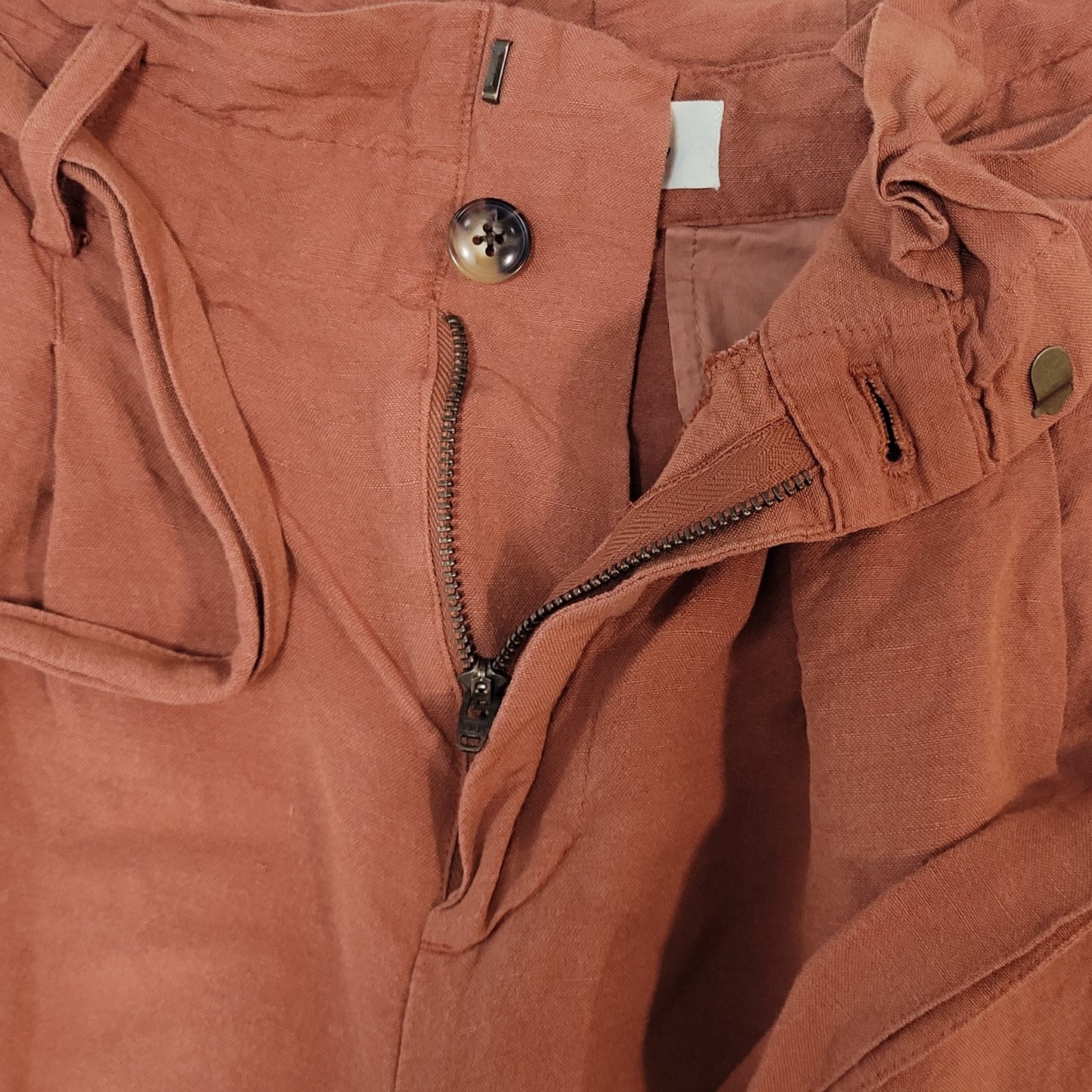 Madewell Orange Linen Blend High Rise Belted Paperbag Crop Pants Size 00 (23x25)