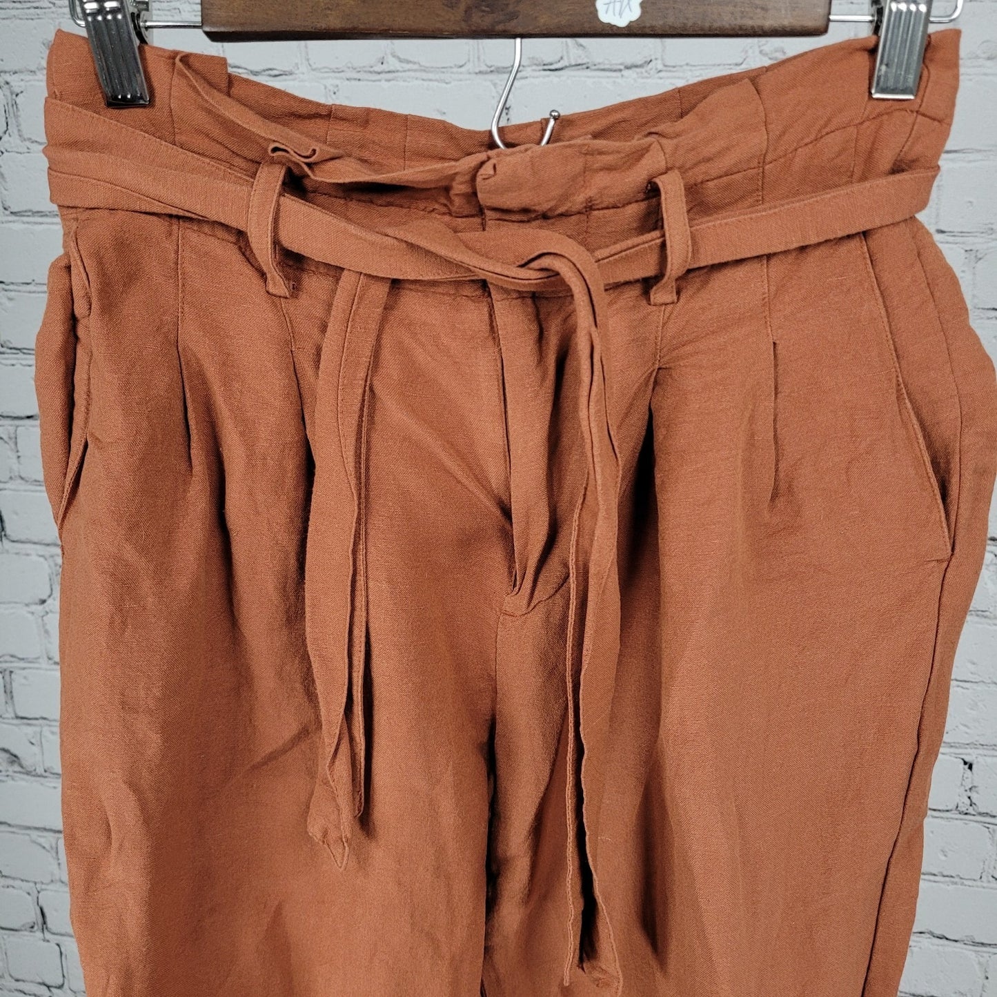 Madewell Orange Linen Blend High Rise Belted Paperbag Crop Pants Size 00 (23x25)