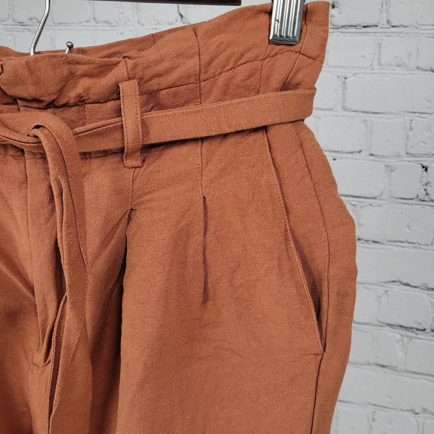 Madewell Orange Linen Blend High Rise Belted Paperbag Crop Pants Size 00 (23x25)