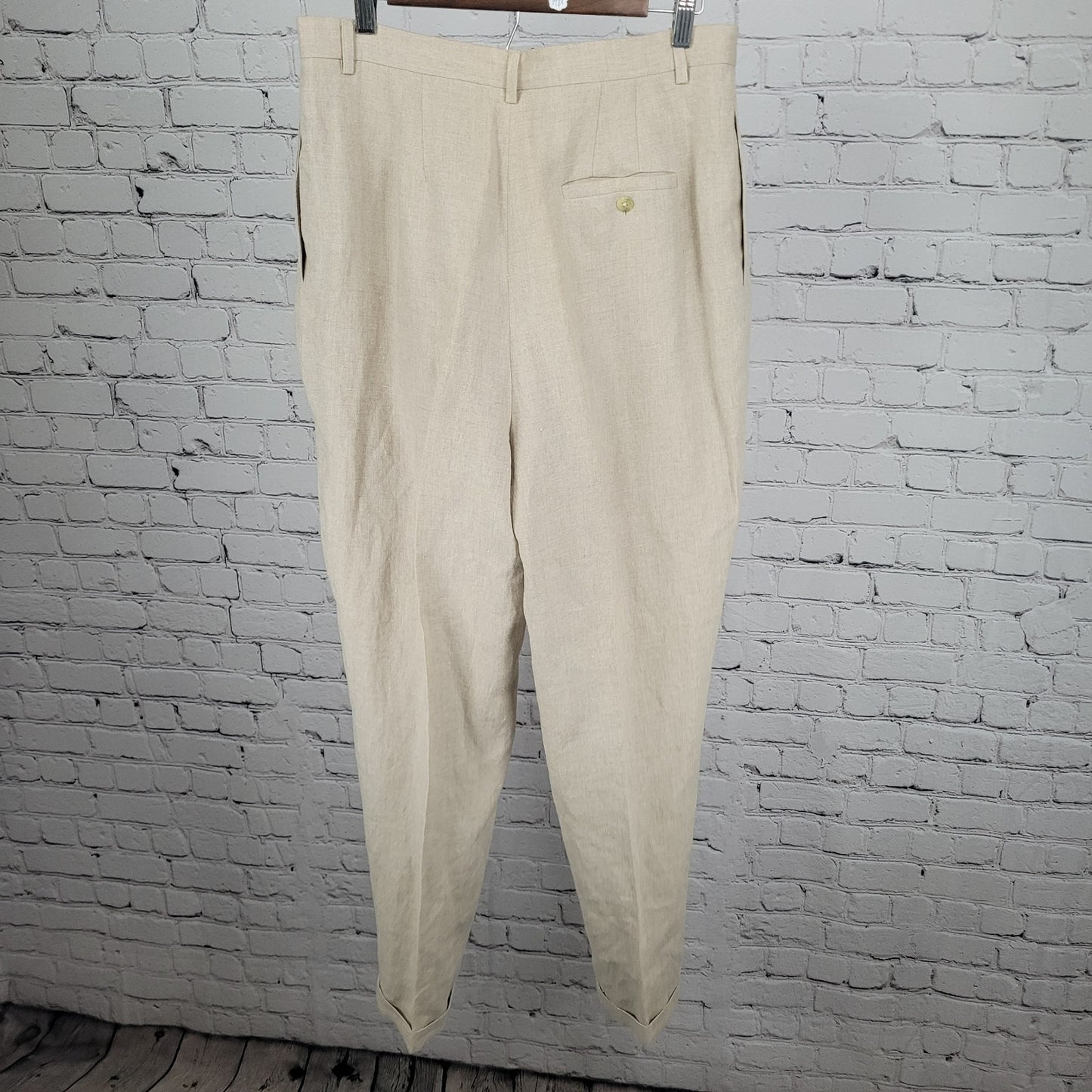Classiques Entier Beige 100% Linen Pleated Lined Tapered Cuffed Pants 14 (30x31)
