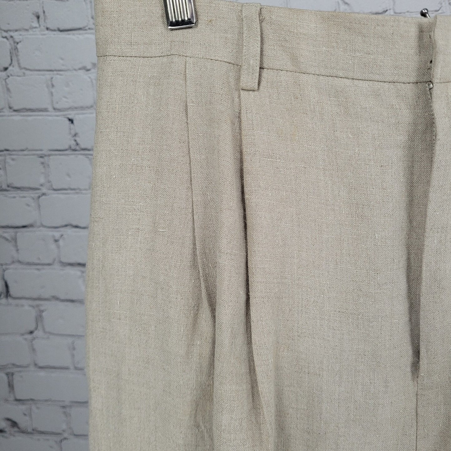 Classiques Entier Beige 100% Linen Pleated Lined Tapered Cuffed Pants 14 (30x31)