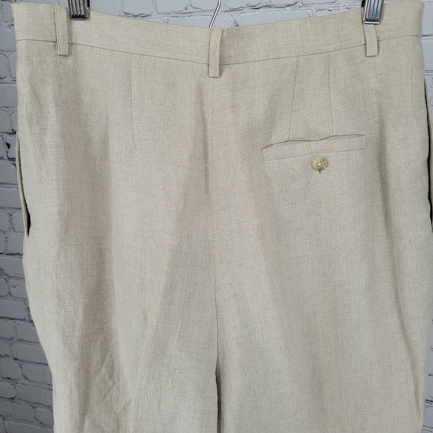 Classiques Entier Beige 100% Linen Pleated Lined Tapered Cuffed Pants 14 (30x31)